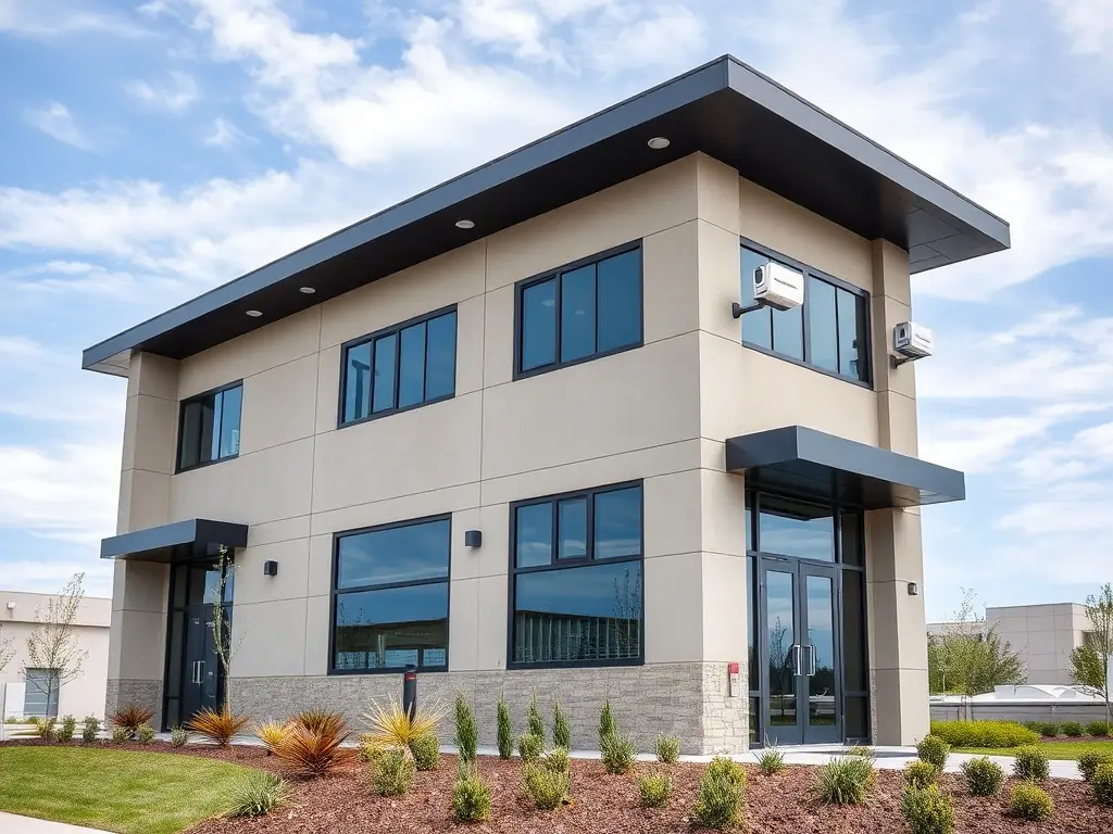 A secure government facility with advanced surveillance systems and access control, emphasizing the importance of security in modern infrastructure.